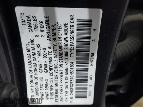 2016 Honda Civic Sedan EX with VIN 2HGFC2F81GH501304, listed as a Copart auction lot 44158875 with 0 mi miles and Salvage Title. Bid and sale history available at carsss.com. Image 14.