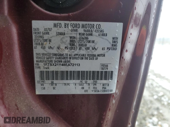 2008 Ford Super Duty F-250 SRW XL with VIN 1FTSX21Y48EA72113, listed as a Copart auction lot 85801734 with 317,930 mi miles and Clean Title. Bid and sale history available at carsss.com. Image 14.