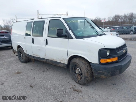2011 Chevrolet Express Cargo Van with VIN 1GCSGAFX2B1143849, listed as a IAAI auction lot 41858628 with 104,097 mi miles. Bid and sale history available at carsss.com. Image 1.