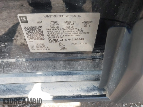 2019 Chevrolet Traverse LT Cloth with VIN 1GNERGKW7KJ196349, listed as a IAAI auction lot 42030892 with 126,306 mi miles and . Bid and sale history available at DreamBid. Image 9.