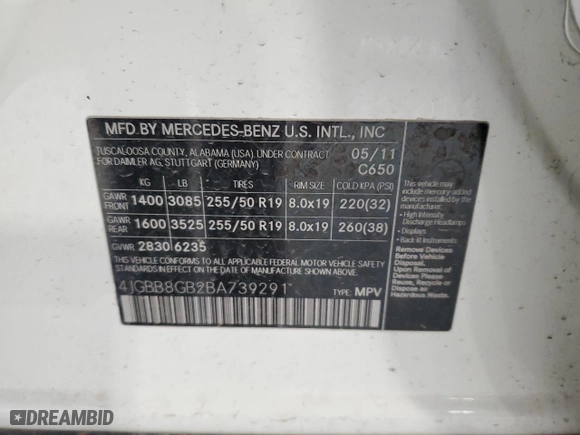 2011 Mercedes-Benz M-Class ML 350 with VIN 4JGBB8GB2BA739291, listed as a Copart auction lot 52032575 with 193,881 mi miles and Clean Title. Bid and sale history available at carsss.com. Image 13.