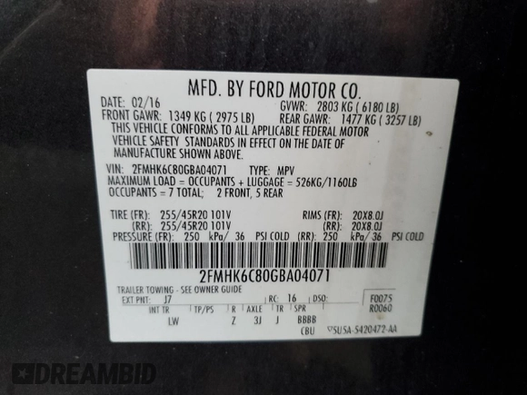 2016 Ford Flex SEL with VIN 2FMHK6C80GBA04071, listed as a Copart auction lot 51068715 with 104,216 mi miles and Salvage Title. Bid and sale history available at carsss.com. Image 15.