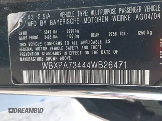 2004 BMW X3 2.5i with VIN WBXPA73444WB26471, listed as a IAAI auction lot 41702540 with 161,894 mi miles. Bid and sale history available at carsss.com. Image 9.