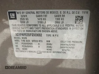 2015 Cadillac SRX Performance Collection with VIN 3GYFNFE35FS569682, listed as a IAAI auction lot 42322229 with 124,365 mi miles and . Bid and sale history available at DreamBid. Image 9.