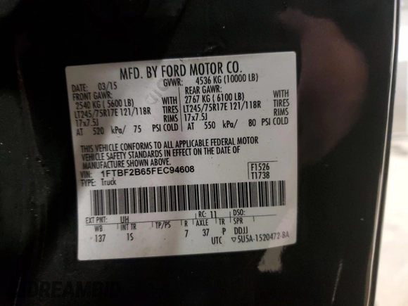 2015 Ford F-250 XLT with VIN 1FTBF2B65FEC94608, listed as a Copart auction lot 45738315 with 84,803 mi miles and Salvage title. Bid and sale history available at DreamBid. Image 12.