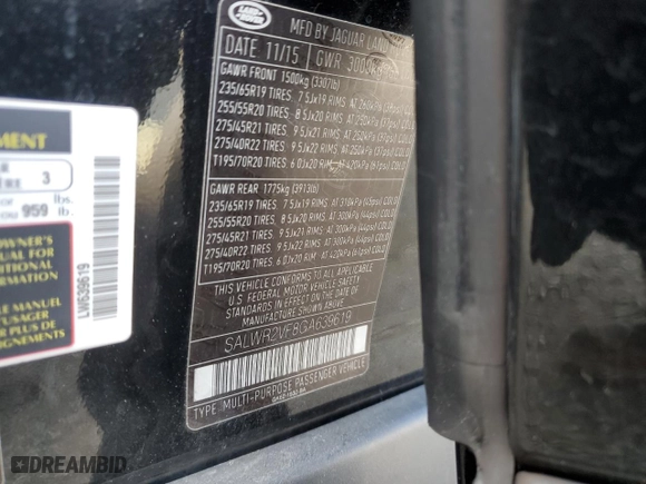 2016 Land Rover Range Rover Sport V6 HSE with VIN SALWR2VF8GA639619, listed as a Copart auction lot 48077455 with 89,213 mi miles and Salvage Title. Bid and sale history available at carsss.com. Image 14.