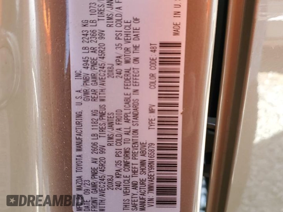 2024 Mazda CX-50 Premium Plus with VIN 7MMVABEY9RN165879, listed as a Copart auction lot 53045115 with 8,860 mi miles and Salvage title. Bid and sale history available at DreamBid. Image 13.
