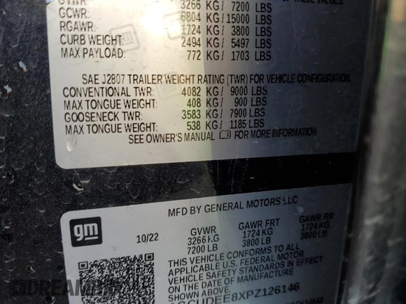 2023 Chevrolet Silverado 1500 RST with VIN 1GCUDEE8XPZ126146, listed as a Copart auction lot 46550535 with 46,492 mi miles and Salvage Title. Bid and sale history available at DreamBid. Image 12.