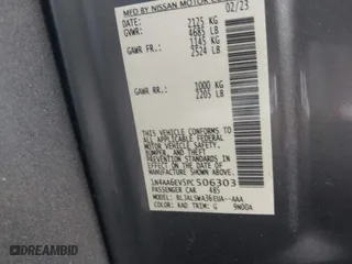 2023 Nissan Maxima SR with VIN 1N4AA6EV5PC506303, listed as a IAAI auction lot 41584817 with 3,251 mi miles. Bid and sale history available at carsss.com. Image 9.