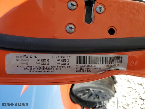 2019 Dodge Challenger R/T Scat Pack with VIN 2C3CDZFJ2KH719596, listed as a Copart auction lot 46696455 with 29,629 mi miles and Salvage Title. Bid and sale history available at carsss.com. Image 14.