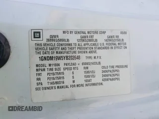 2000 Chevrolet Astro z VIN 1GNDM19W5YB202648, wystawiony jako IAAI lot #42272323 z przebiegiem Nie podano mil oraz . Historia ofert i sprzedaży dostępna na DreamBid. Obrazek 9.