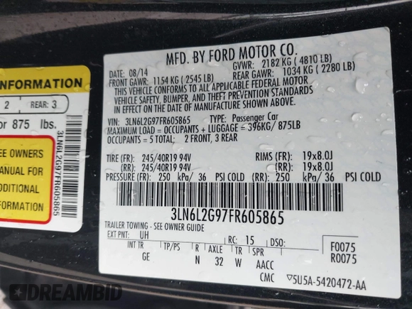 2015 Lincoln MKZ with VIN 3LN6L2G97FR605865, listed as a IAAI auction lot 42368841 with 79,156 mi miles and . Bid and sale history available at DreamBid. Image 9.