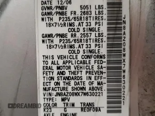 2007 Nissan Murano SL z VIN JN8AZ08WX7W630221, wystawiony jako Copart lot #54182275 z przebiegiem 196 862 mil mil oraz Czysty tytuł • Clean title. Historia ofert i sprzedaży dostępna na DreamBid. Obrazek 13.