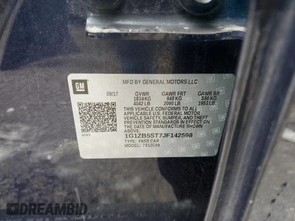 2018 Chevrolet Malibu LS with VIN 1G1ZB5ST7JF142598, listed as a Copart auction lot 53519845 with 94,023 mi miles and Salvage Title. Bid and sale history available at DreamBid. Image 12.