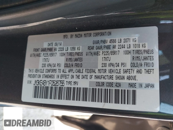 2015 Mazda CX-5 Sport with VIN JM3KE4BY1F0526755, listed as a IAAI auction lot 41768916 with 197,675 mi miles. Bid and sale history available at carsss.com. Image 9.