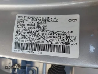 2023 Honda Accord Sport with VIN 1HGCY2F5XPA016703, listed as a IAAI auction lot 41802619 with 100,293 mi miles and . Bid and sale history available at DreamBid. Image 9.