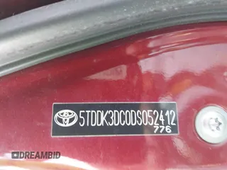 2013 Toyota Sienna XLE with VIN 5TDDK3DC0DS052412, listed as a IAAI auction lot 41850630 with Not Provided miles and . Bid and sale history available at DreamBid. Image 9.