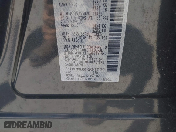 2013 Nissan Pathfinder SL with VIN 5N1AR2MN3DC604721, listed as a IAAI auction lot 42204383 with 149,536 mi miles and . Bid and sale history available at DreamBid. Image 9.
