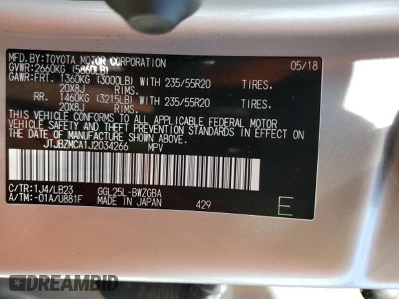 2018 Lexus RX 350 with VIN JTJBZMCA1J2034266, listed as a Copart auction lot 59900105 with 44,171 mi miles and Salvage title. Bid and sale history available at DreamBid. Image 13.