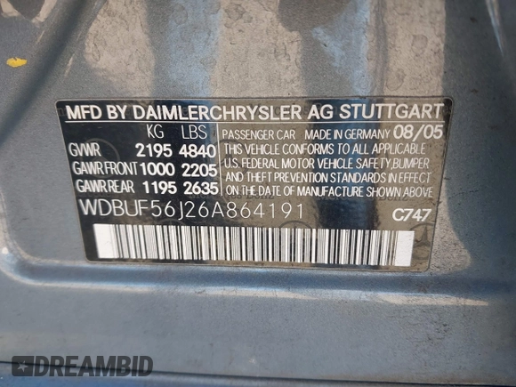 2006 Mercedes-Benz E 350 z VIN WDBUF56J26A864191, wystawiony jako IAAI lot #41713078 z przebiegiem 127 627 mil mil oraz . Historia ofert i sprzedaży dostępna na DreamBid. Obrazek 9.