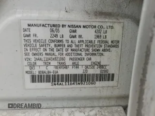 2005 Nissan Altima S with VIN 1N4AL11D45N921060, listed as a Copart auction lot 55649895 with 155,674 mi miles and Salvage title. Bid and sale history available at DreamBid. Image 13.