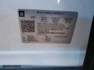 2021 Chevrolet Traverse LT Leather with VIN 1GNEVHKW8MJ153353, listed as a Copart auction lot 83767494 with 0 mi miles and Salvage Title. Bid and sale history available at carsss.com. Image 14.
