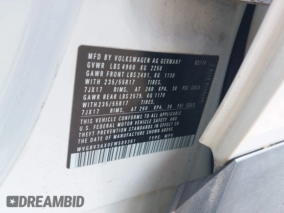 2014 Volkswagen Tiguan S with VIN WVGBV3AX0EW589381, listed as a IAAI auction lot 42186999 with 144,137 mi miles and . Bid and sale history available at DreamBid. Image 9.