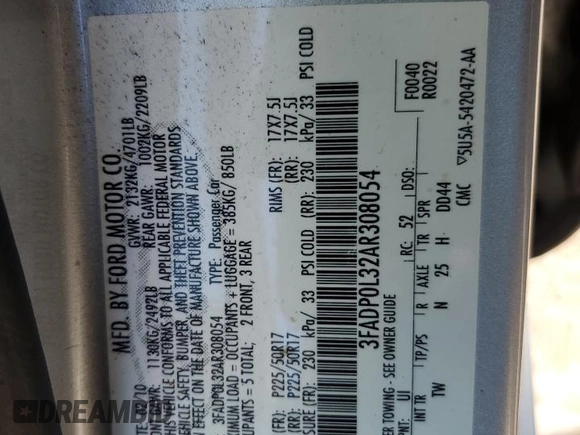 2010 Ford Fusion Hybrid with VIN 3FADP0L32AR308054, listed as a Copart auction lot 46930305 with 77,084 mi miles and Clean Title. Bid and sale history available at carsss.com. Image 14.