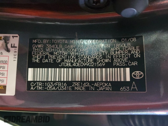 2009 Toyota Corolla with VIN JTDBL40E099021569, listed as a Copart auction lot 53138335 with 131,373 mi miles and Salvage Title. Bid and sale history available at carsss.com. Image 12.