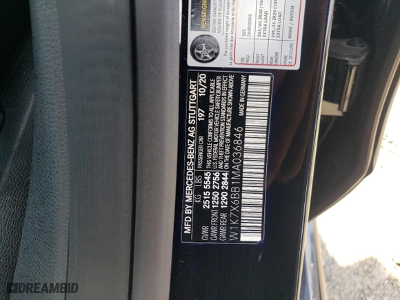 2021 Mercedes-Benz AMG GT with VIN W1K7X6BB1MA036846, listed as a Copart auction lot 49321955 with 54,433 mi miles and Salvage Title. Bid and sale history available at carsss.com. Image 12.