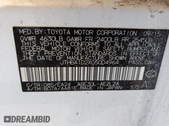 2016 Lexus IS 200t с VIN JTHBA1D2XG5004964, выставлен на аукционе Copart как лот 47224345 с пробегом 152 255 миль миль и Списание • Salvage title. История ставок и продаж доступна на DreamBid. Изображение 12.