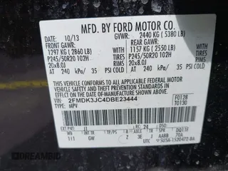2013 Ford Edge SEL with VIN 2FMDK3JC4DBE23444, listed as a IAAI auction lot 41865897 with 169,894 mi miles. Bid and sale history available at carsss.com. Image 9.