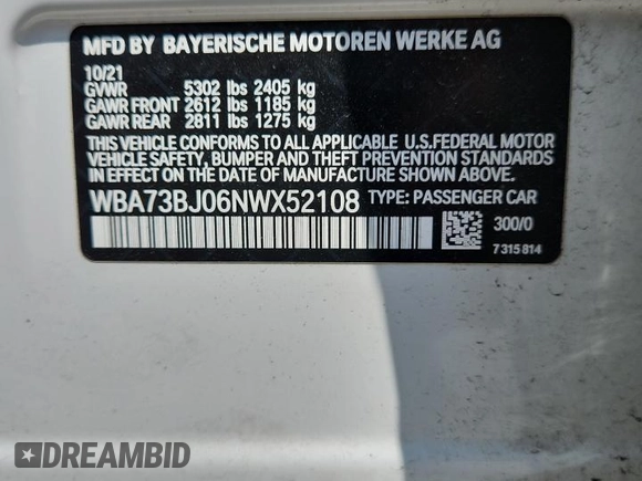 2022 BMW 5 Series 540i xDrive with VIN WBA73BJ06NWX52108, listed as a Copart auction lot 58770025 with 29,719 mi miles and Salvage title. Bid and sale history available at DreamBid. Image 12.