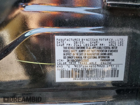 2024 Nissan Sentra SV with VIN 3N1AB8CV5RY203640, listed as a Copart auction lot 65335724 with 6,060 mi miles and Salvage Title. Bid and sale history available at DreamBid. Image 12.