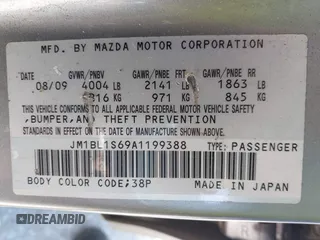 2010 Mazda 3 S Grand Touring with VIN JM1BL1S69A1199388, listed as a IAAI auction lot 41993801 with 192,521 mi miles and . Bid and sale history available at carsss.com. Image 9.