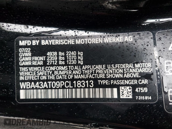 2023 BMW 4 Series 430i xDrive with VIN WBA43AT09PCL18313, listed as a Copart auction lot 45157215 with 20,055 mi miles and Salvage Title. Bid and sale history available at DreamBid. Image 13.
