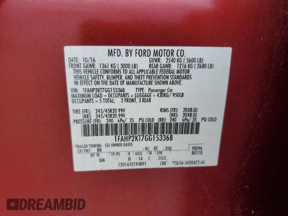 2016 Ford Taurus SHO с VIN 1FAHP2KT7GG153368, выставлен на аукционе Copart как лот 51061685 с пробегом 178 048 миль миль и Списание • Salvage title. История ставок и продаж доступна на DreamBid. Изображение 13.