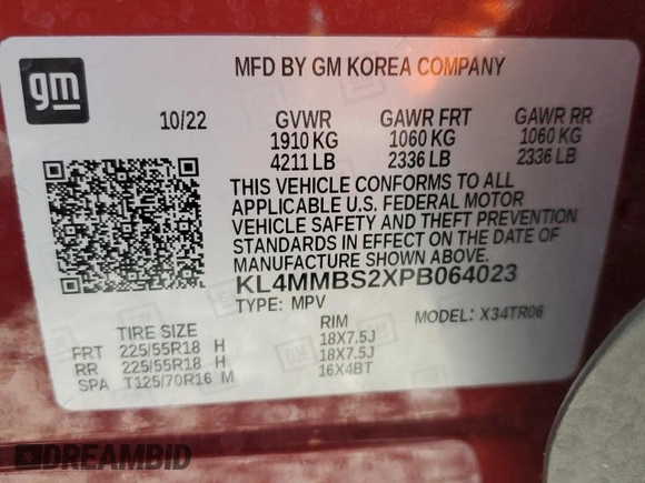 2023 Buick Encore GX Preferred с VIN KL4MMBS2XPB064023, выставлен на аукционе Copart как лот 53293805 с пробегом 25 211 миль миль и Списание • Salvage title. История ставок и продаж доступна на DreamBid. Изображение 13.