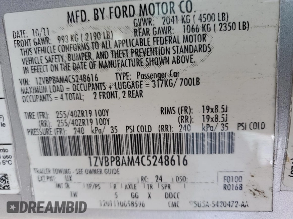 2012 Ford Mustang V6 Premium with VIN 1ZVBP8AM4C5248616, listed as a Copart auction lot 47781455 with 140,558 mi miles and Salvage Title. Bid and sale history available at carsss.com. Image 13.