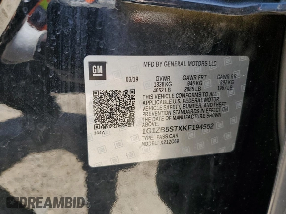 2019 Chevrolet Malibu LS with VIN 1G1ZB5STXKF194552, listed as a Copart auction lot 51979965 with Not Provided miles and Salvage Title. Bid and sale history available at DreamBid. Image 12.