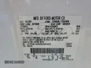 2005 Ford F-150 XLT with VIN 1FTPW14505KD82602, listed as a Copart auction lot 53318965 with 133,539 mi miles and Salvage Title. Bid and sale history available at carsss.com. Image 12.