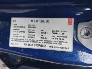 2018 Tesla Model 3 Long Range Battery with VIN 5YJ3E1EB2JF180275, listed as a IAAI auction lot 41196064 with 110,535 mi miles. Bid and sale history available at carsss.com. Image 9.