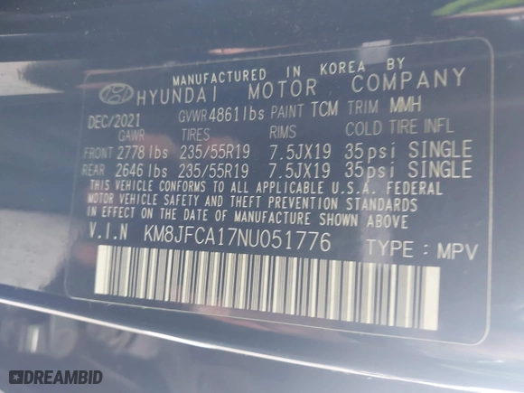 2022 Hyundai Tucson Hybrid SEL Convenience with VIN KM8JFCA17NU051776, listed as a IAAI auction lot 42018560 with 81,206 mi miles. Bid and sale history available at carsss.com. Image 9.