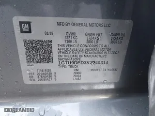 2019 GMC Sierra 1500 SLT with VIN 1GTU9DED3KZ240314, listed as a IAAI auction lot 41398197 with 81,463 mi miles. Bid and sale history available at carsss.com. Image 9.