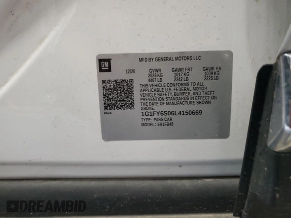 2020 Chevrolet Bolt EV LT with VIN 1G1FY6S06L4150669, listed as a Copart auction lot 64027455 with 42,515 mi miles and Salvage title. Bid and sale history available at DreamBid. Image 12.