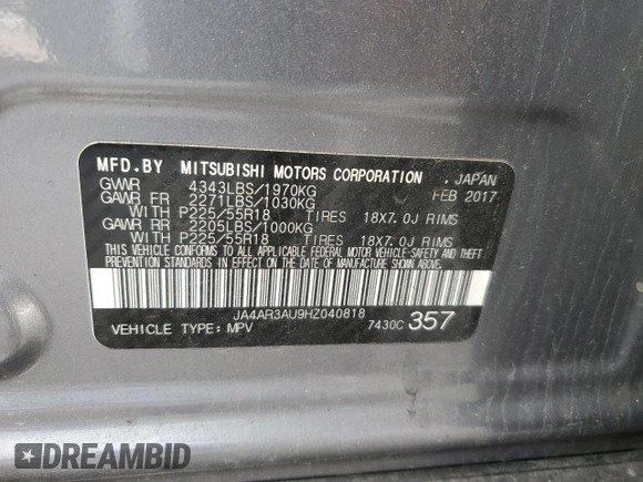 2017 Mitsubishi Outlander ES z VIN JA4AR3AU9HZ040818, wystawiony jako Copart lot #84871744 z przebiegiem 110 855 mil mil oraz Szkoda całkowita • Salvage title. Historia ofert i sprzedaży dostępna na DreamBid. Obrazek 13.