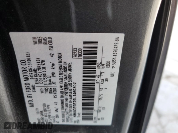 2020 Ford Transit Connect XL with VIN NM0GE9E29L1460302, listed as a Copart auction lot 47608165 with 36,221 mi miles and Salvage title. Bid and sale history available at DreamBid. Image 14.