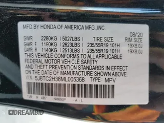 2021 Acura RDX with VIN 5J8TC2H38ML005368, listed as a Copart auction lot 42017403 with 15,623 mi miles. Bid and sale history available at carsss.com. Image 12.