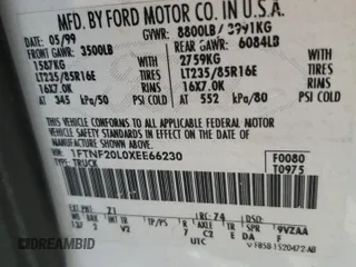 1999 Ford Super Duty F-250 XL with VIN 1FTNF20L0XEE66230, listed as a Copart auction lot 43586355 with 183,821 mi miles and Salvage Title. Bid and sale history available at carsss.com. Image 12.