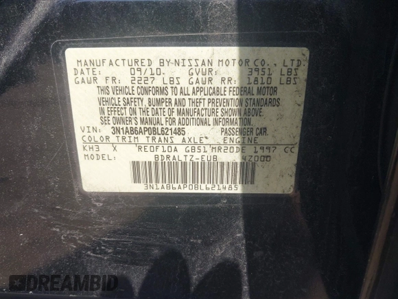 2011 Nissan Sentra SL with VIN 3N1AB6AP0BL621485, listed as a IAAI auction lot 42167939 with Not Provided miles and . Bid and sale history available at DreamBid. Image 9.
